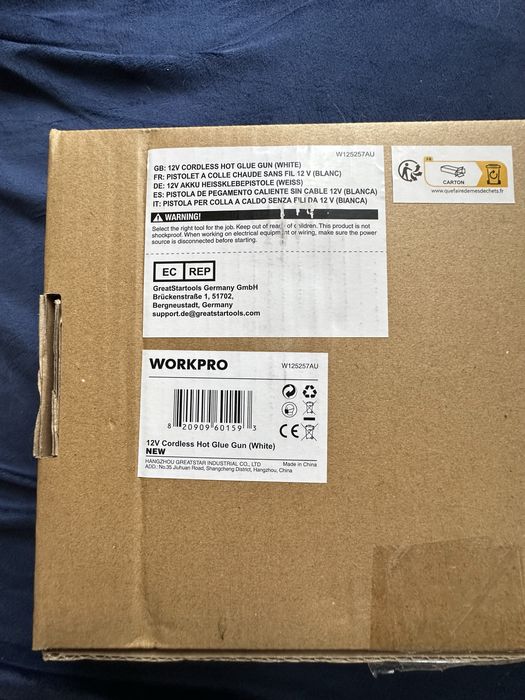 WORKPRO Bezprzewodowy pistolet do klejenia na gorąco, 12 V