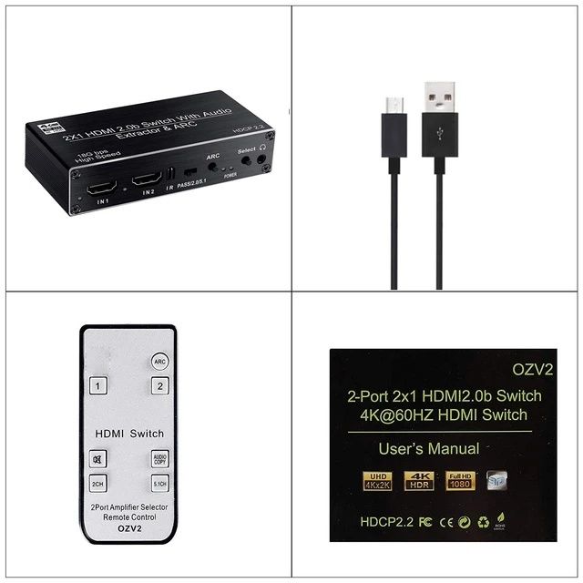 Аудио экстрактор 4К HDMI, TOSLINK, SPDIF адаптер ARC, переключатель