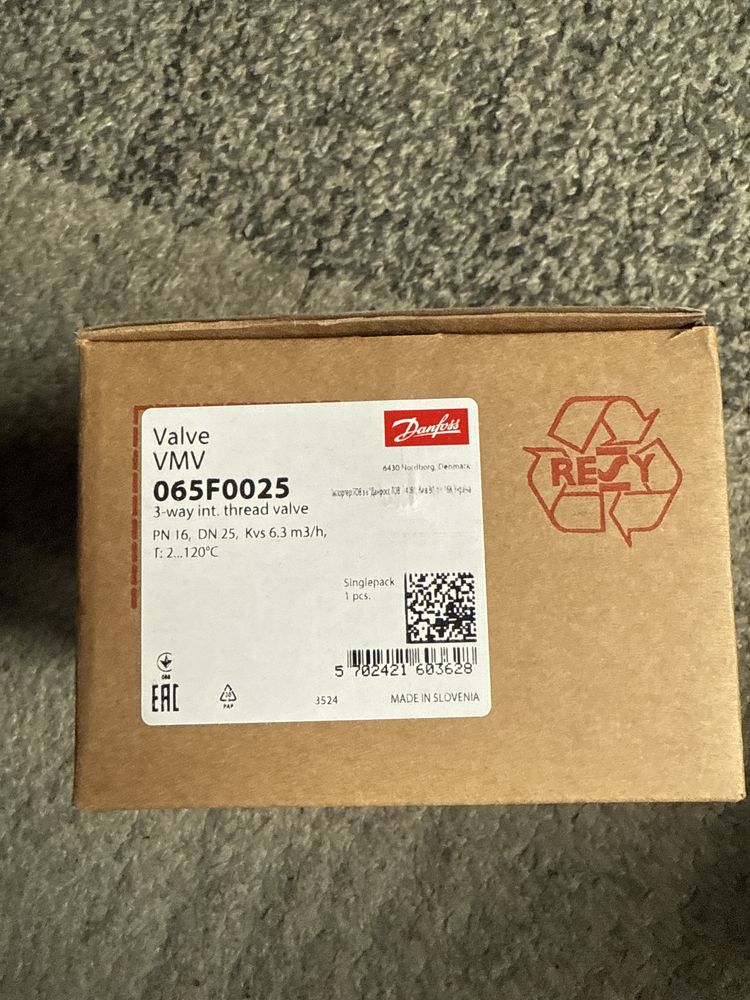 Zawór grzybkowy 3-drogowy Danfoss VMV 25/6,3, gw. wewn., 065F0025