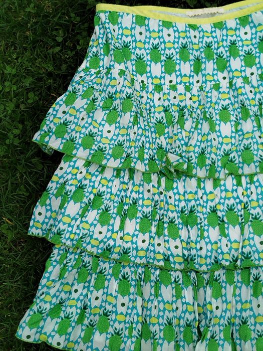 Nowa spódnica z falbanami w ananasy zielona biała Fornarina S 36