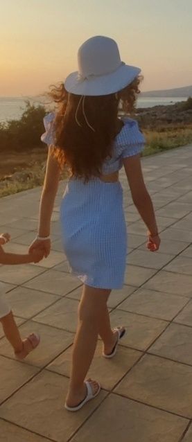 Sukienka młodzieżowa damska XXS 32 błękitna kratka letnia