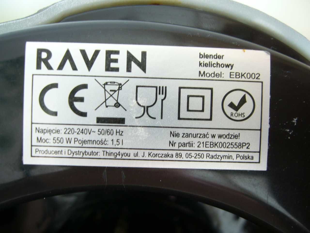 Blender kielichowy Raven EBK002 - tylko silnik + pokrywka