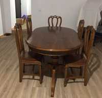 Mesa e 5 cadeiras em madeira maciça