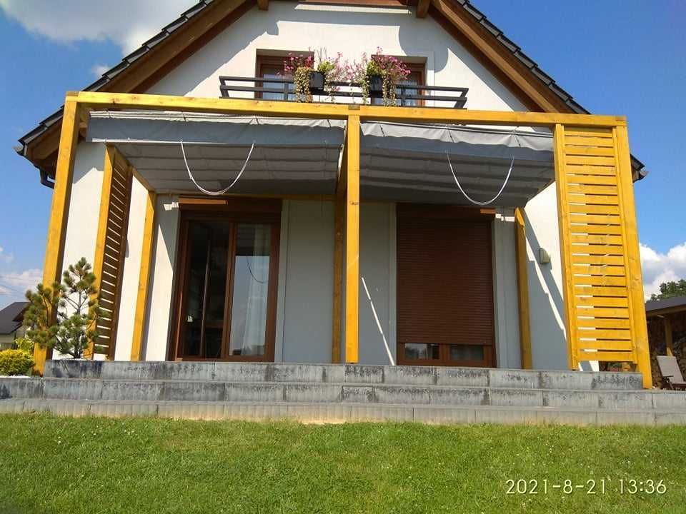 Zadaszenia materiałowe tarasu żagle ogrodowe roleta rzymska pergola