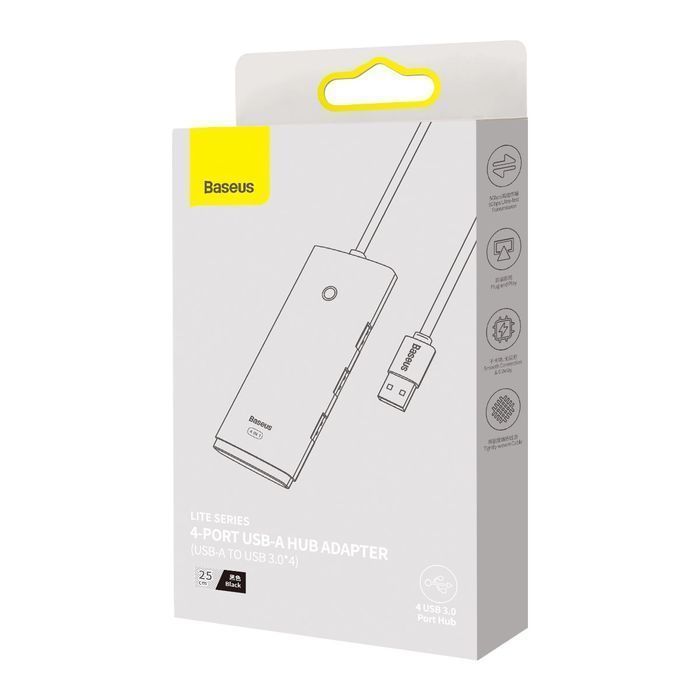 Baseus Lite Series HUB 4-Portowy (USB-A do 4xUSB-A 3.0) 0.25m czarny