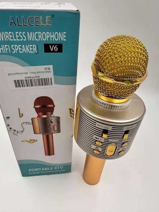 Mikrofon Bezprzewodowy USB Głośnik Nagrywanie Karaoke Złoty