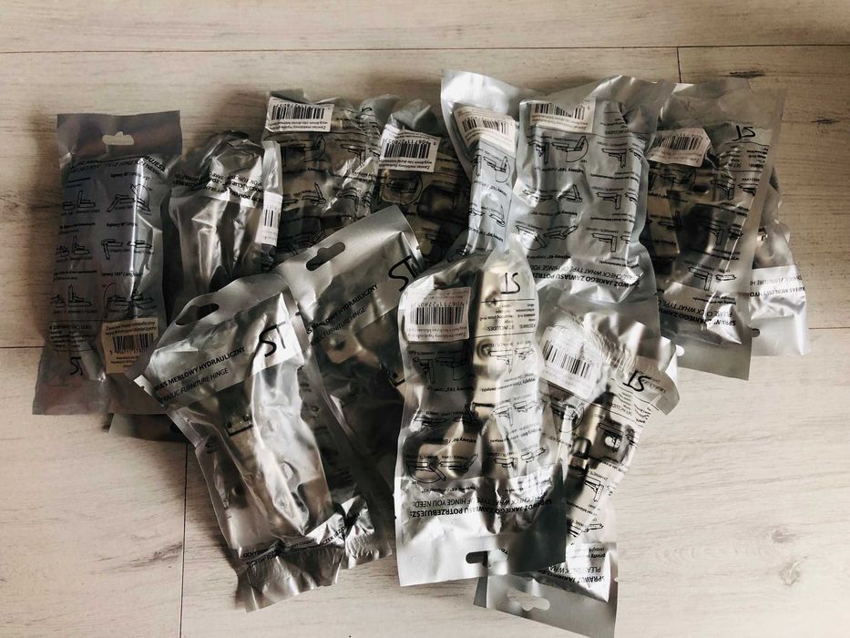 NOWY zawias meblowy hydrauliczny wygięty 8 mm do drzwi bliźniaczych