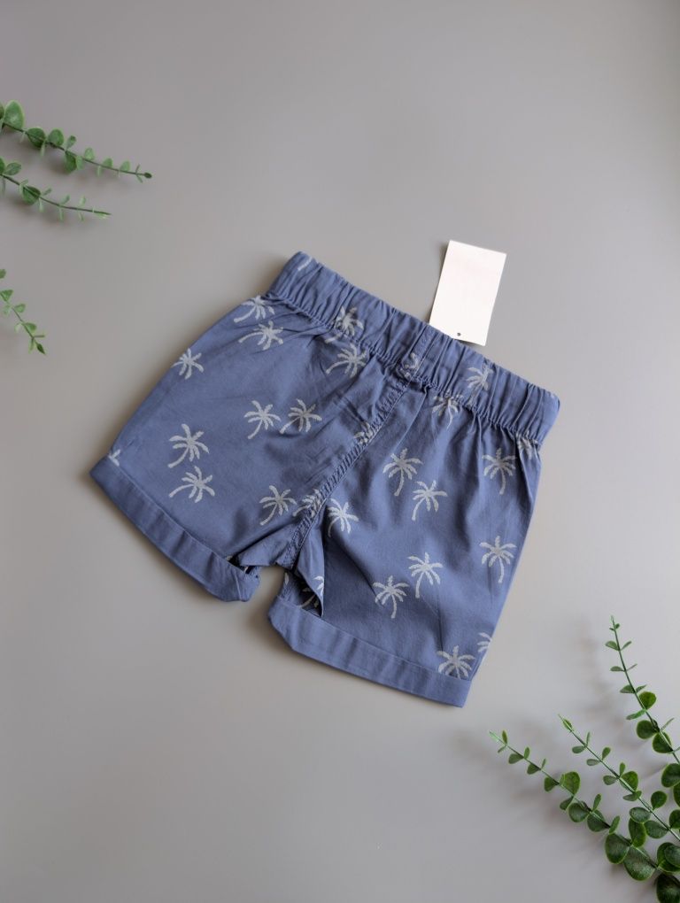 Krótkie spodenki szorty chłopięce h&m 86 w palmy niebieskie
