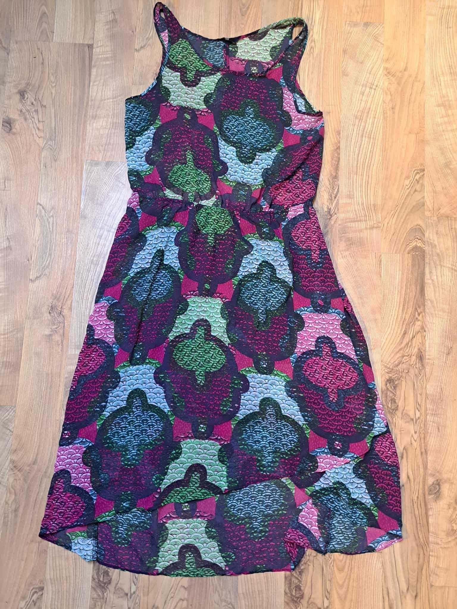 Sukienka midi H&M S kolorowa wzorzysta letnia bez rękawów