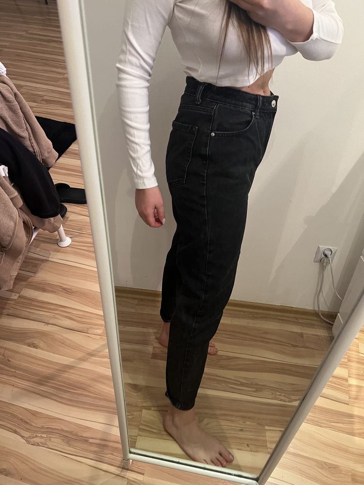 Spodnie  jeansowe damskie Bershka czarno szare M