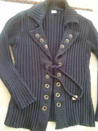 Sweterek czarny wiązany M nity ozdobne sweter rozpinany kardigan