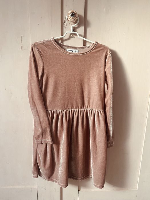 Sukienka rózowa 122 welur aksamit bliźniaczki świąteczna