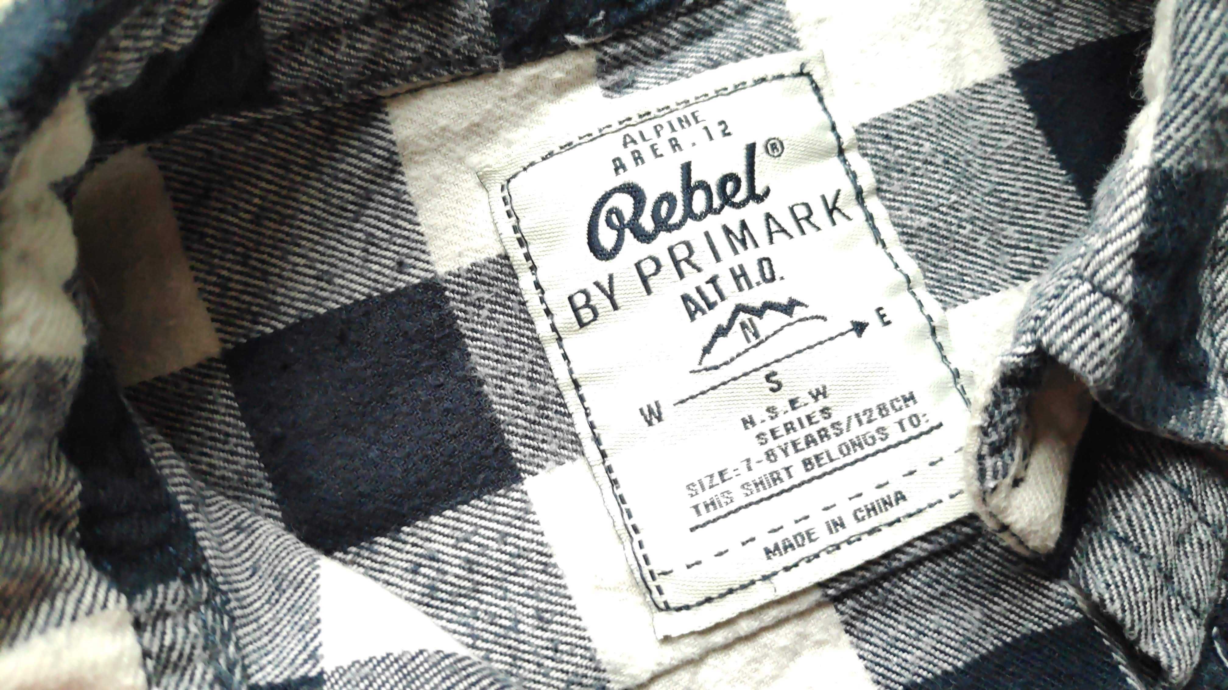 Komplet:  koszula Rebel flanelowa w kratę + czarne dżinsy, r. 128