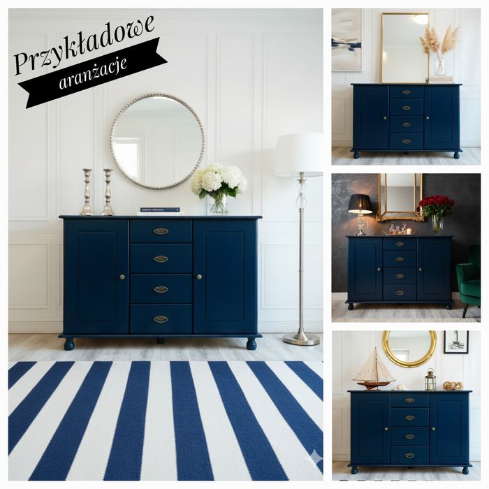 Odnowiona drewniana granatowa komoda / szafka RTV