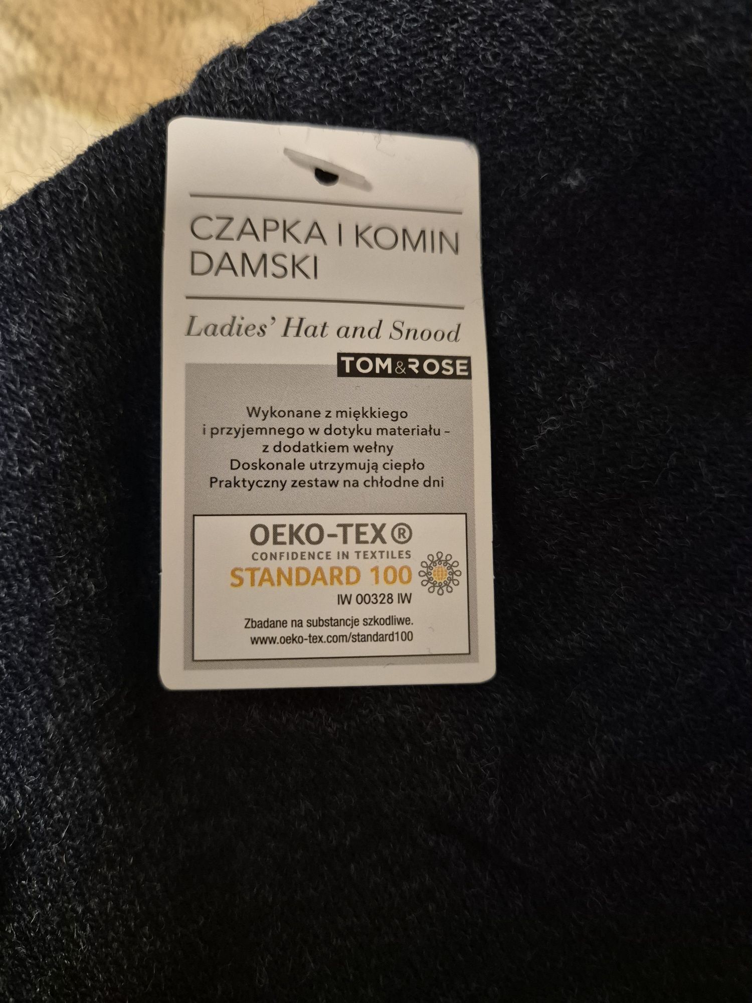 Czapka i komin damski Tom&Rose komplet NOWY granatowy