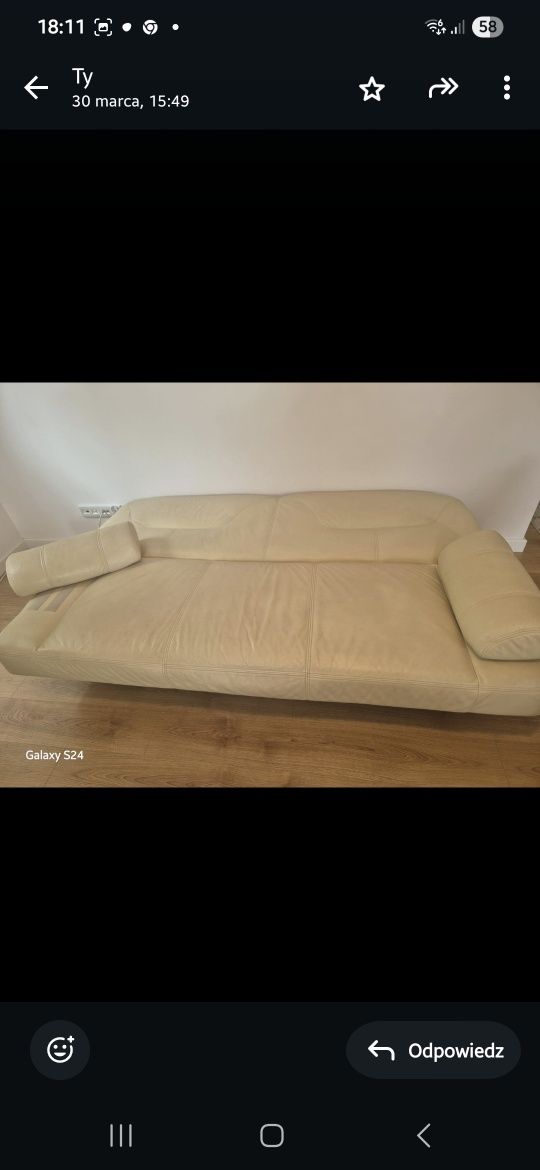 Sofa z fotelami skóra naturalna z funkcją spania