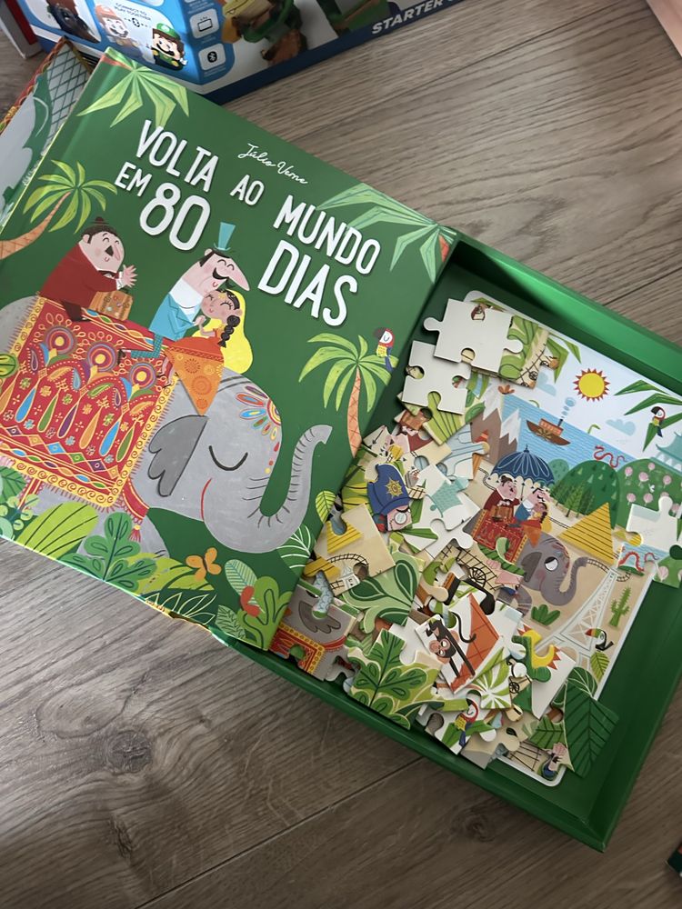 Livro com puzzle -volta ao Mundo em 80 dias
