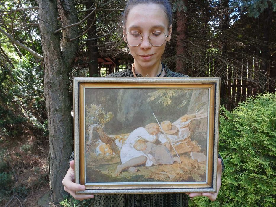Obraz reprodukcja DZIECI ŚPIĄCE W LESIE Wojciech Gerson w ramie 39x32