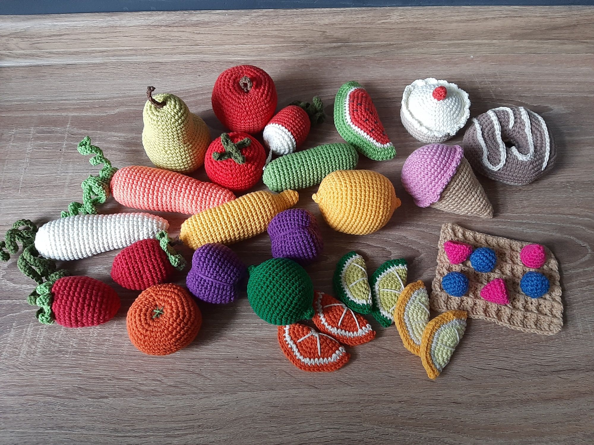 Jedzonko zabawki na szydełku owoce warzywa do zabawy