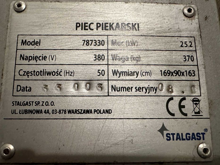 piec piekarski cukierniczy STALGAST 787330 solidny