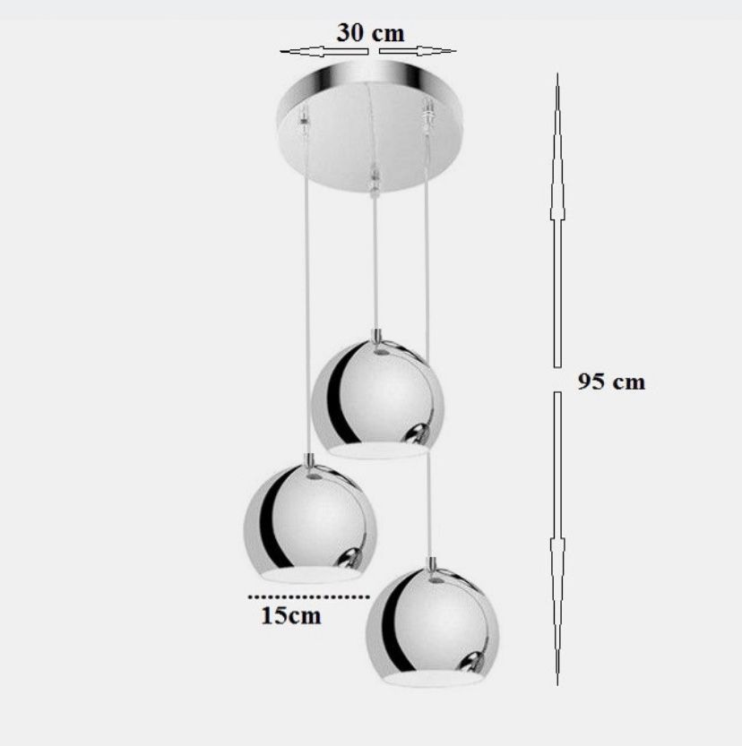 2 lampy, żyrandole kule stebrne nad stół