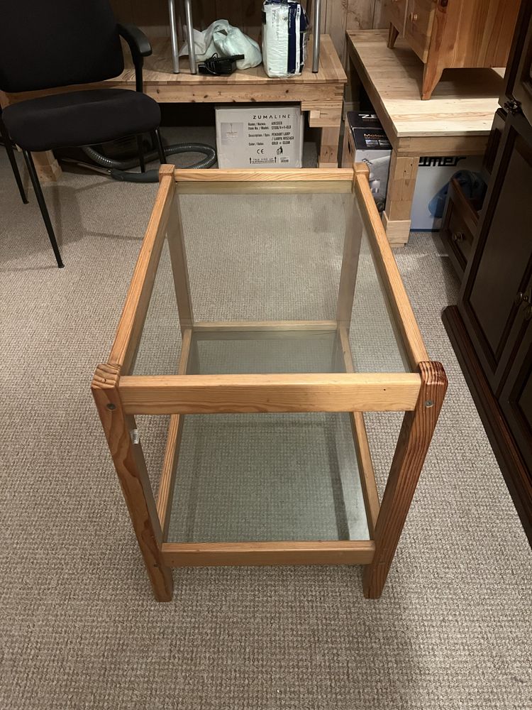 Drewniany szklany dwupoziomowy stolik prostokątny