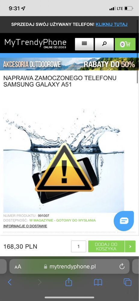 Samsung Galaxy A51 zalany