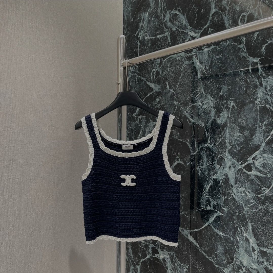 Celine – dzianinowy top w paski z haftem Triomphe
