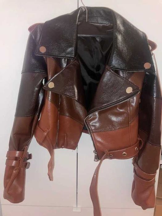 Kurtka skórzana eco leather ramoneska MIHAS czarno-brązowa r. 34/36