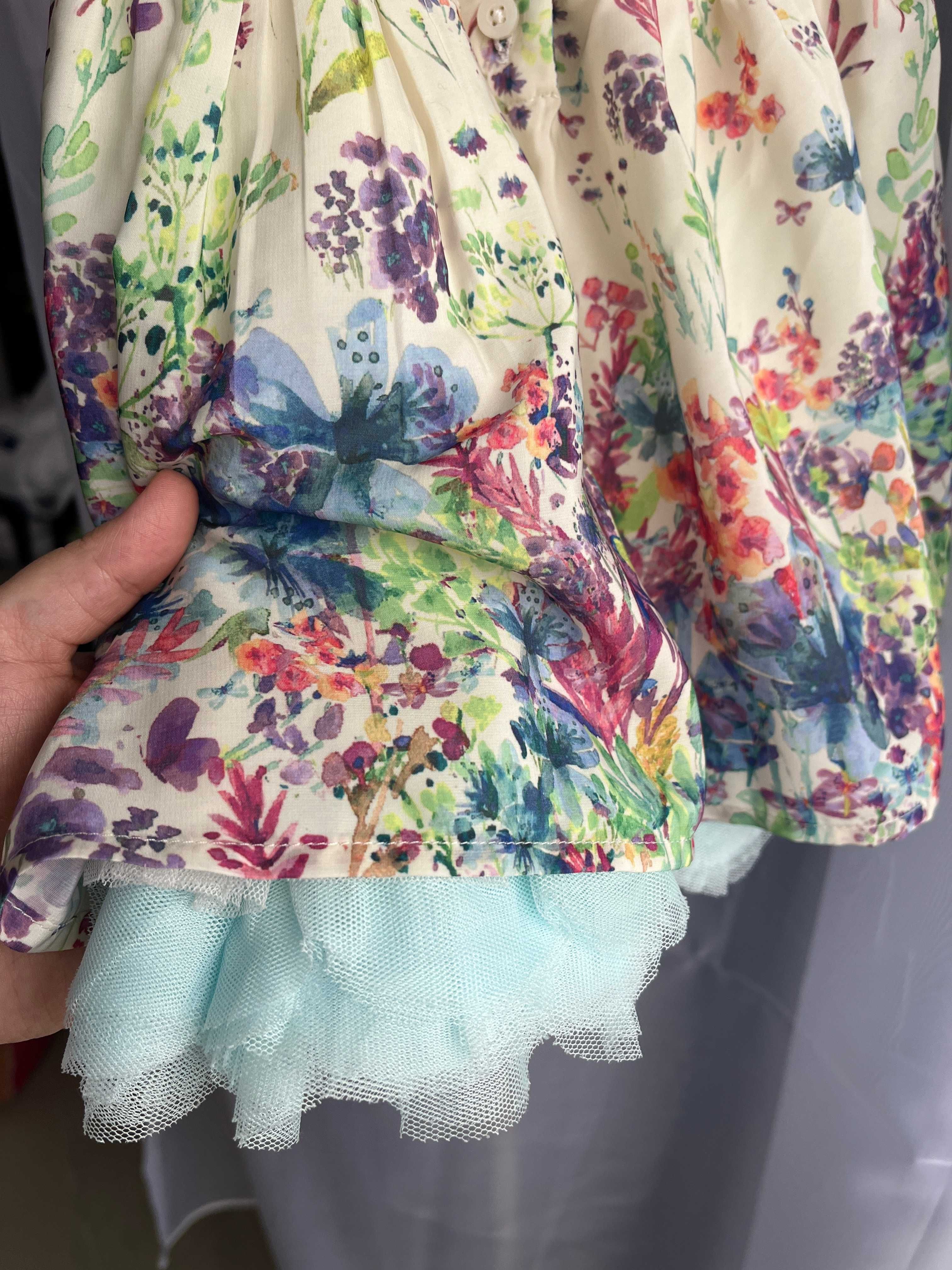 Sukienka kwiatki floral print tiulowa księżniczka Marks&Spencer 62 68