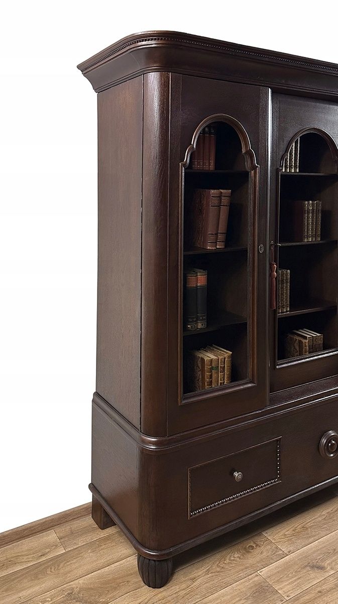 BIBLIOTEKA 100-letnia antyk WITRYNA szafa przeszklona 2 szuflady