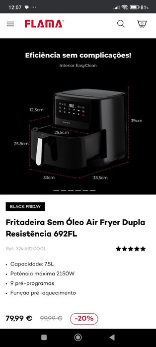 Oportunidade, Air Fryer Flama sem óleo praticamente nova