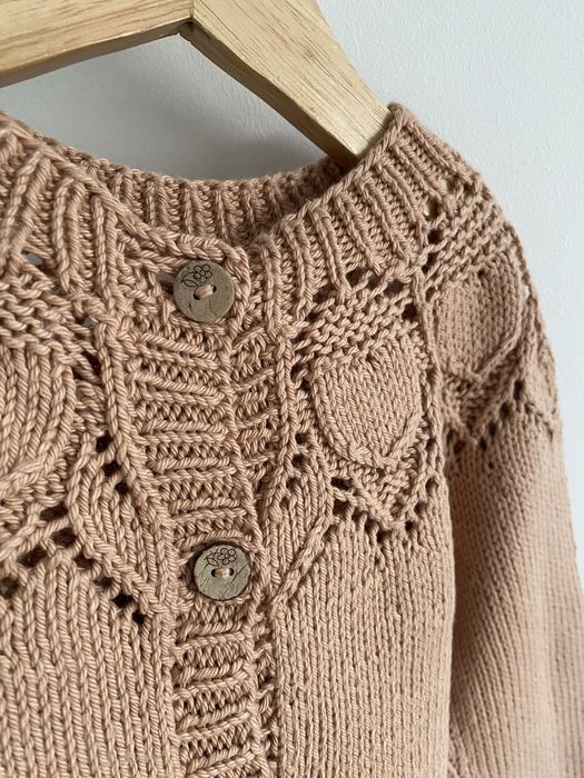 Sweter handmade 92 brzoskwiniowy bawełna ażurowy wzorek