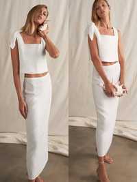 Біла лляна спідниця Zara S довга максі міді юбка 100% льон з розрізом