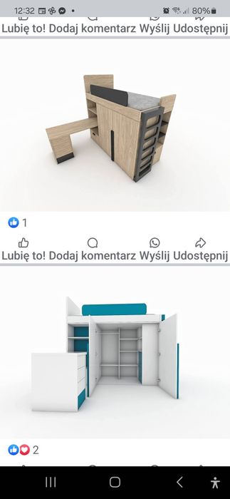 Łóżko piętrowe z garderobą i biurkiem