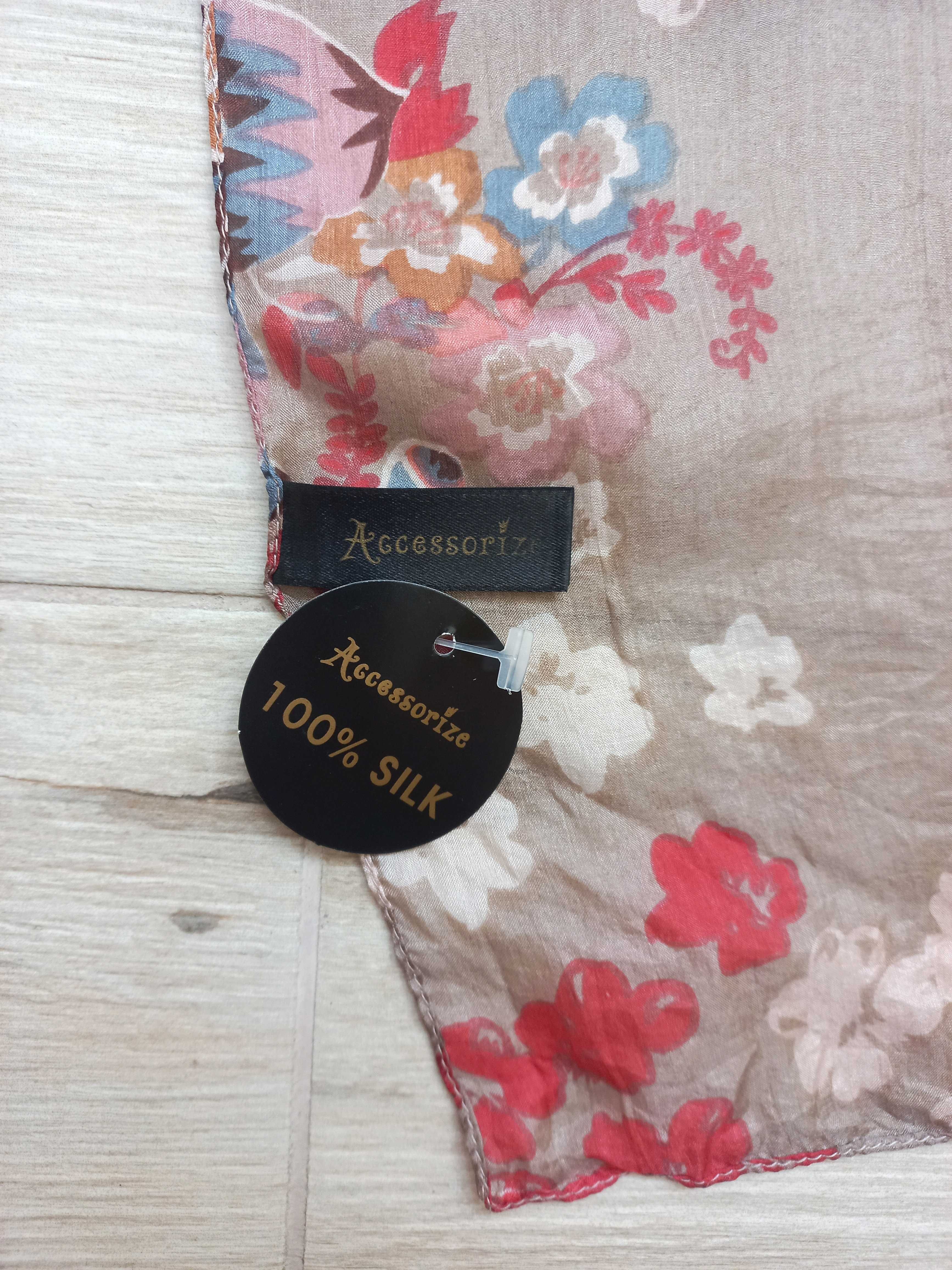 НОВИЙ Шарф шовк 100% Accessorize квітковий принт беж