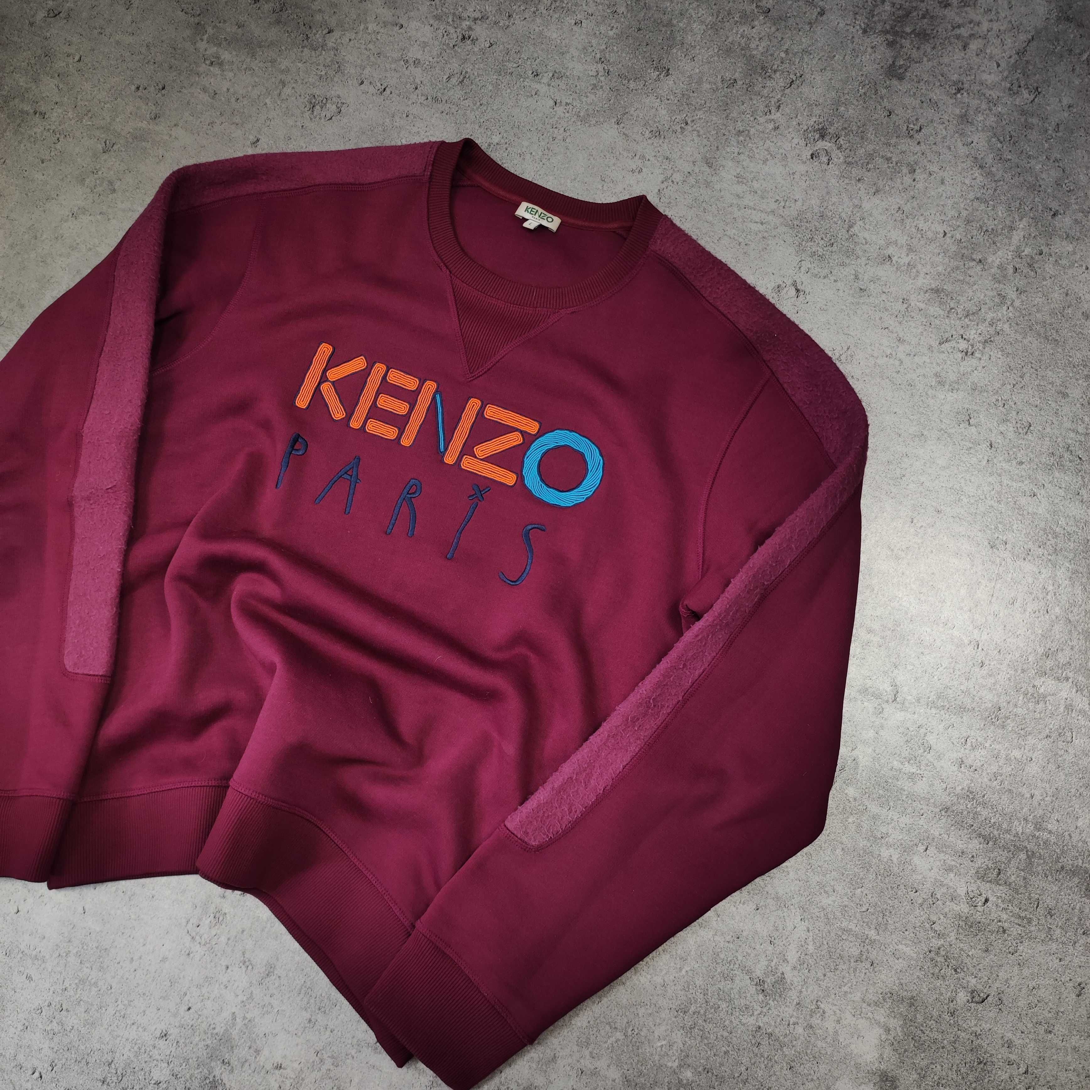 MĘSKA Bluza Bordowa Duże Logo KENZO Paris Haft Bawełna Misio Ciepła