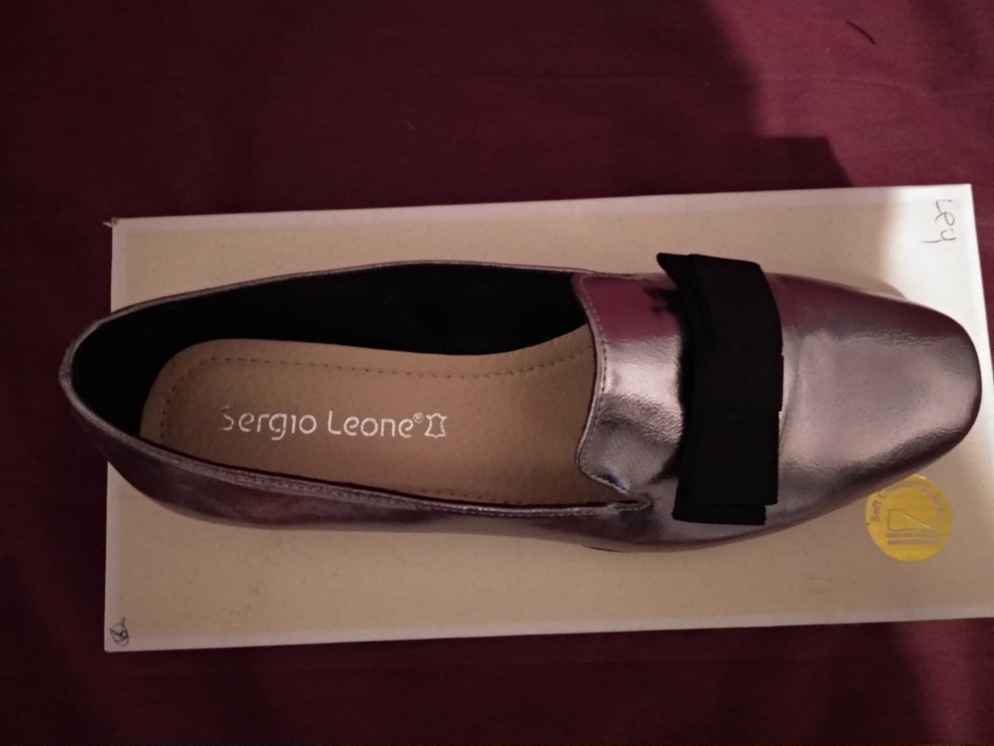 Sergio Leone 38  srebrne nowe buty pantofle