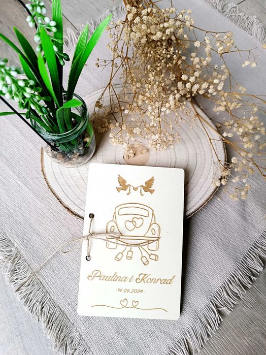 Personalizowana KARTKA ŚLUBNA drewniana z kopertą życzenia prezent