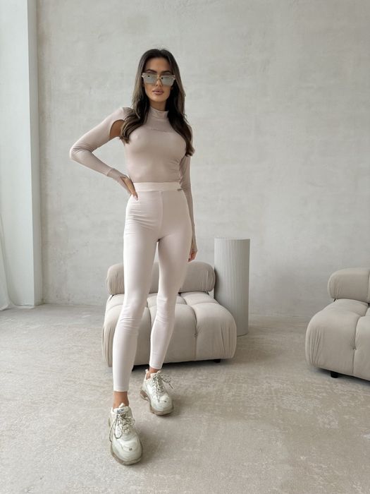 WYPRZEDAŻ legginsy LaManuel Hustle S M jasny beż ciemny beż