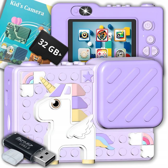 Aparat Fotograficzny Cyfrowy Dla Dzieci 40Mpx Kamera Selfie+Karta 32Gb