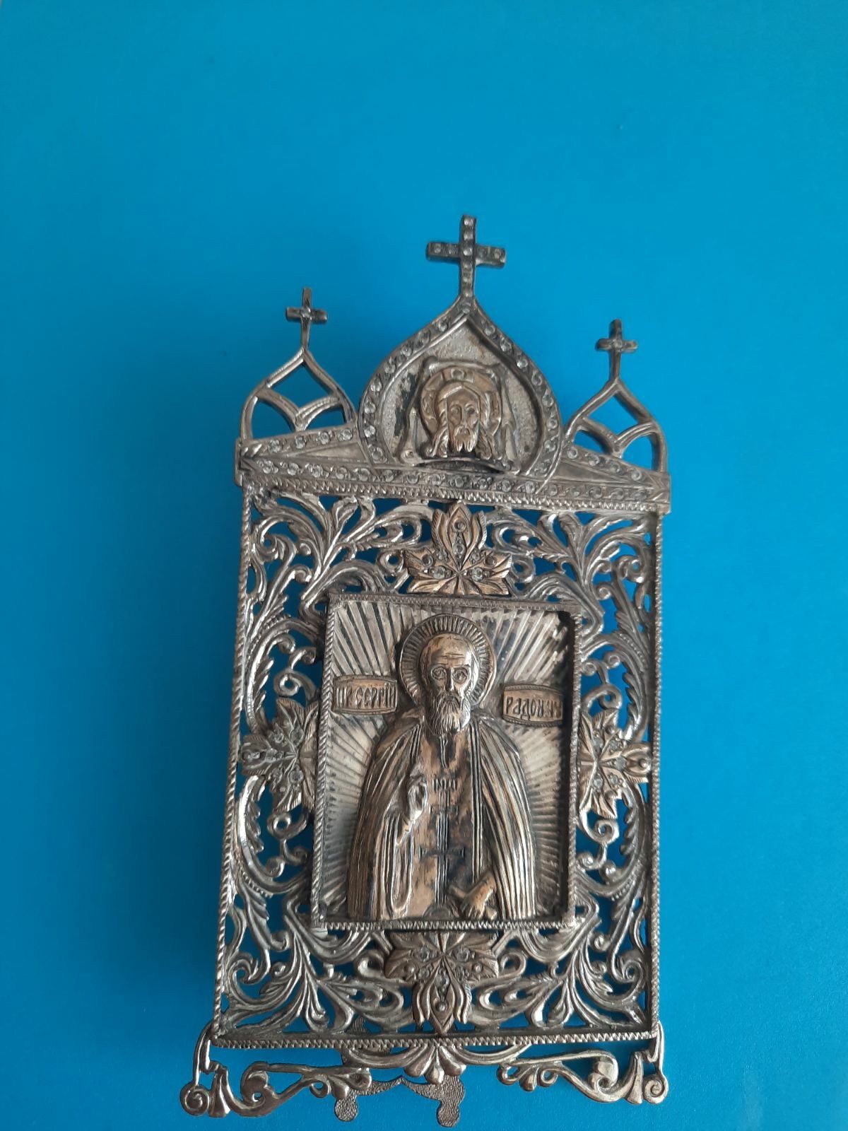 икона Сергей Радонежский,серебрянная с позолотой.
925 проба.
украшена