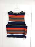 granatowy pomaranczowy croptop granatowa bluzka prazkowany w pasy 44XL