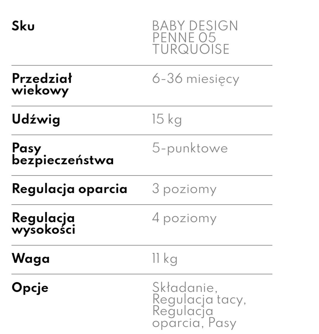 Krzesełko do karmienia Baby design pebble penne 05 turkusowe