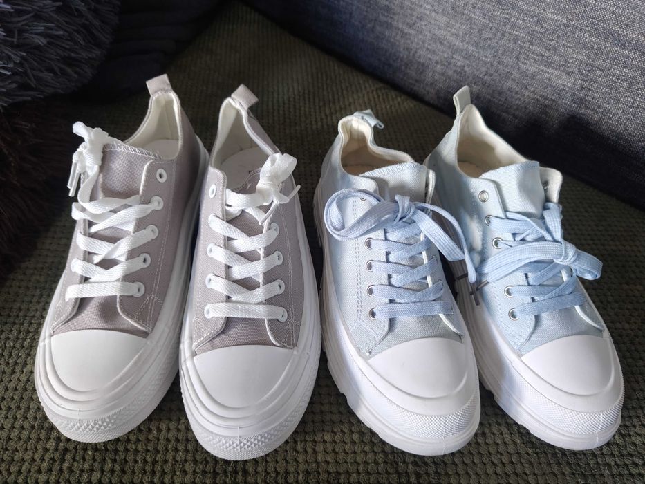 Nowe damskie trampki na grubej białej podeszwie