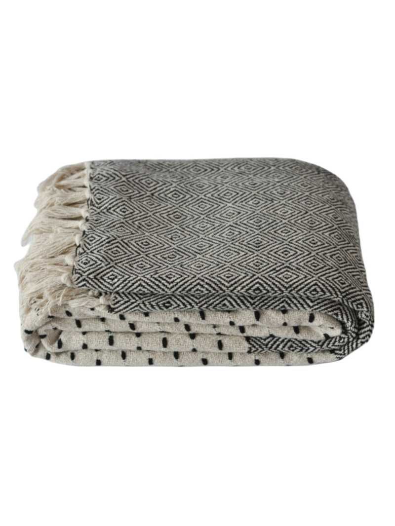 Bawełniany koc pled 150×200 Anja boho loft etno nordic – czarny