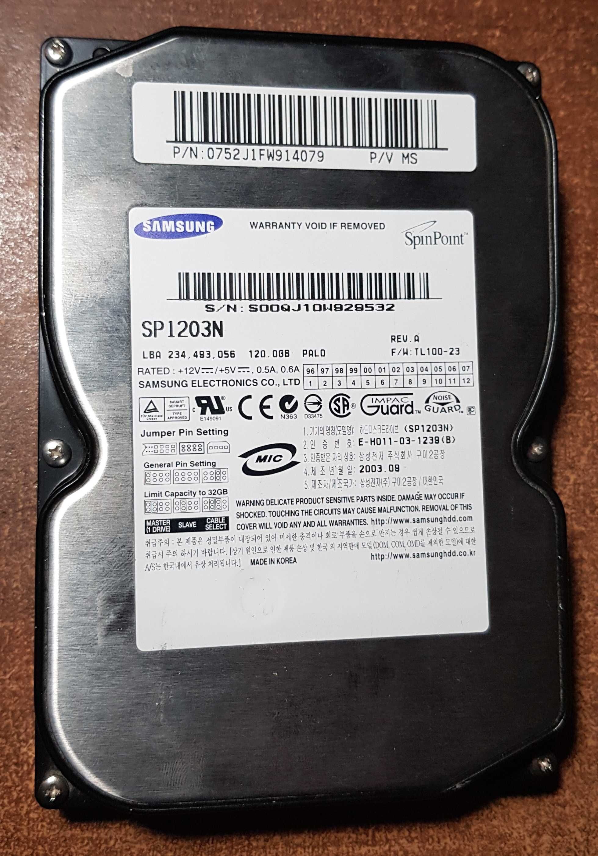 Жесткий диск 3,5" HDD Samsung SP1203N IDE 120 Gb