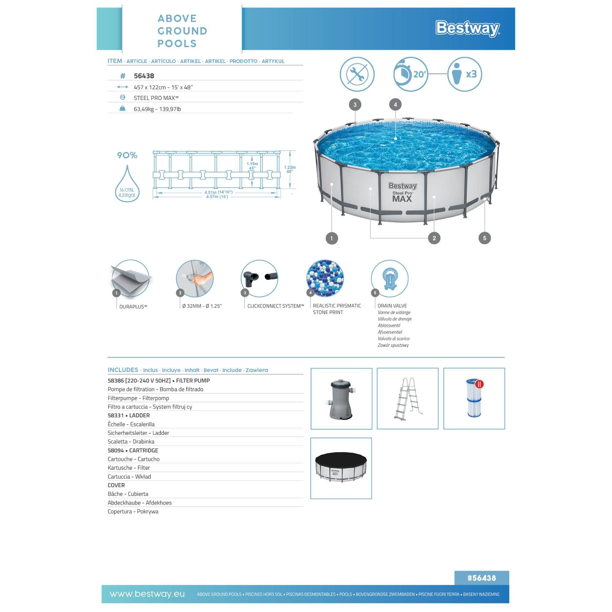 Piscina STEEL PRO MAX circular 457x122cm com depuradora +