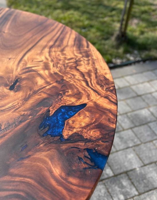 Nowoczesny okrągły stół suar egzotyczne drewno żywica 130 cm #8
