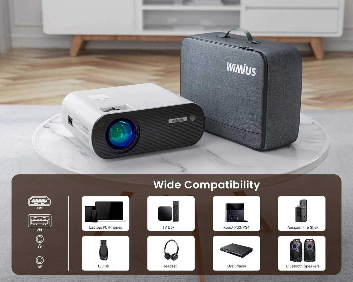 Проектор WiMiUS K5 WiFi Bluetooth Full HD 1080P сумісний зі смартфоном
